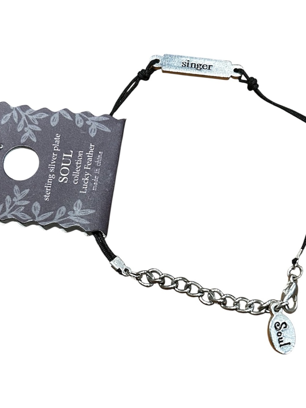 🎃Lucky Feather SOUL Singer Cord Bracelet Silver Plate - Picture 3 of 3